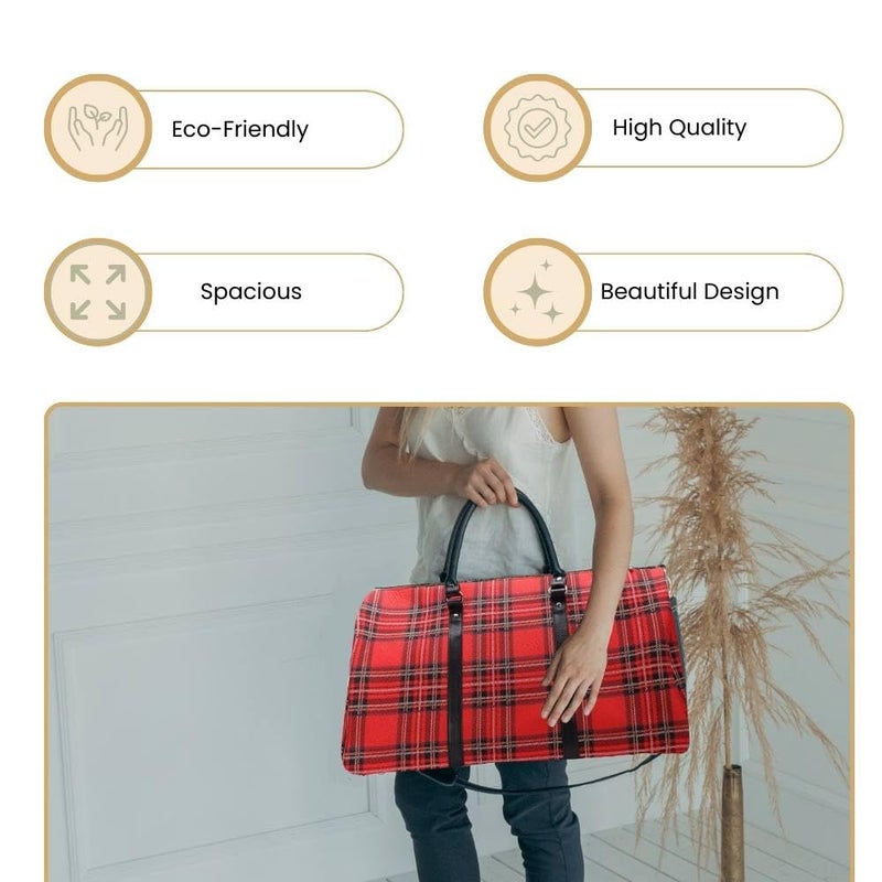 Signare حقيبة سفر كبيرة من Signare بتصميم تافتة للنساء - حقيبة ليلية وحقائب رياضية للسيدات بتصميم تارتان رويال ستيوارت الأحمر (BHOLD-RSTT) - Image 5